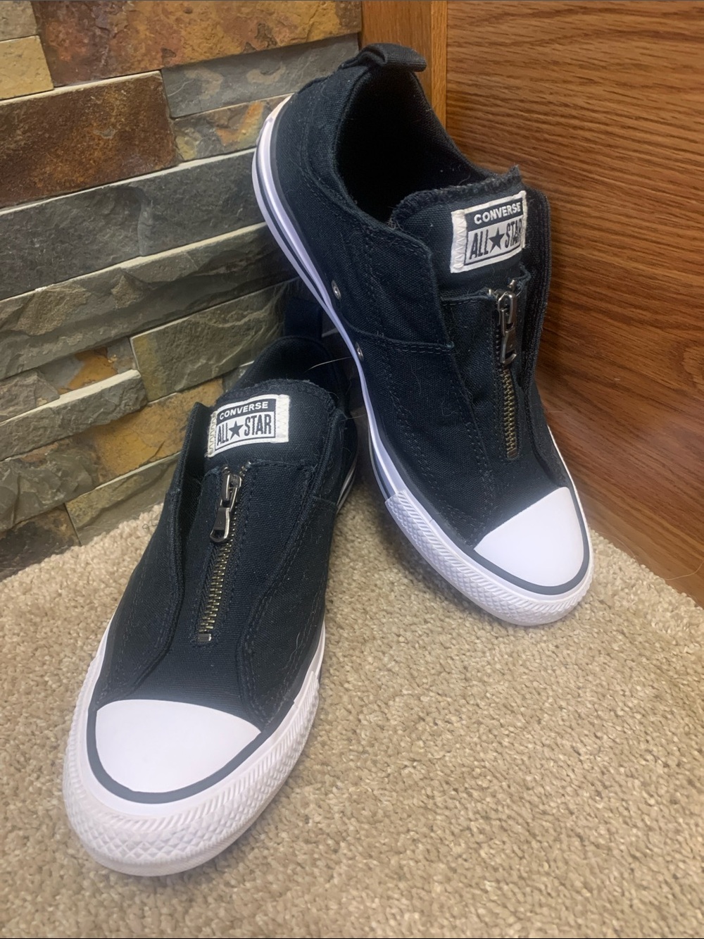 Converse Black Low-Top Zip Canvas Sneakers with White Toe Cap